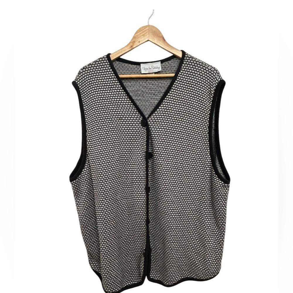 Diane Von Furstenberg The Color Authority Black White Knit Cotton Vest Button 3X